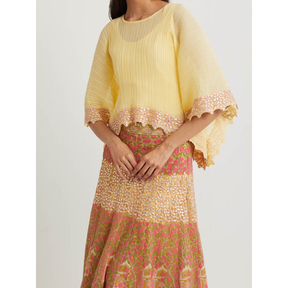 KAVITA BHARTIA Embroidered Top with Skirt in Yellow (Set of 2)
