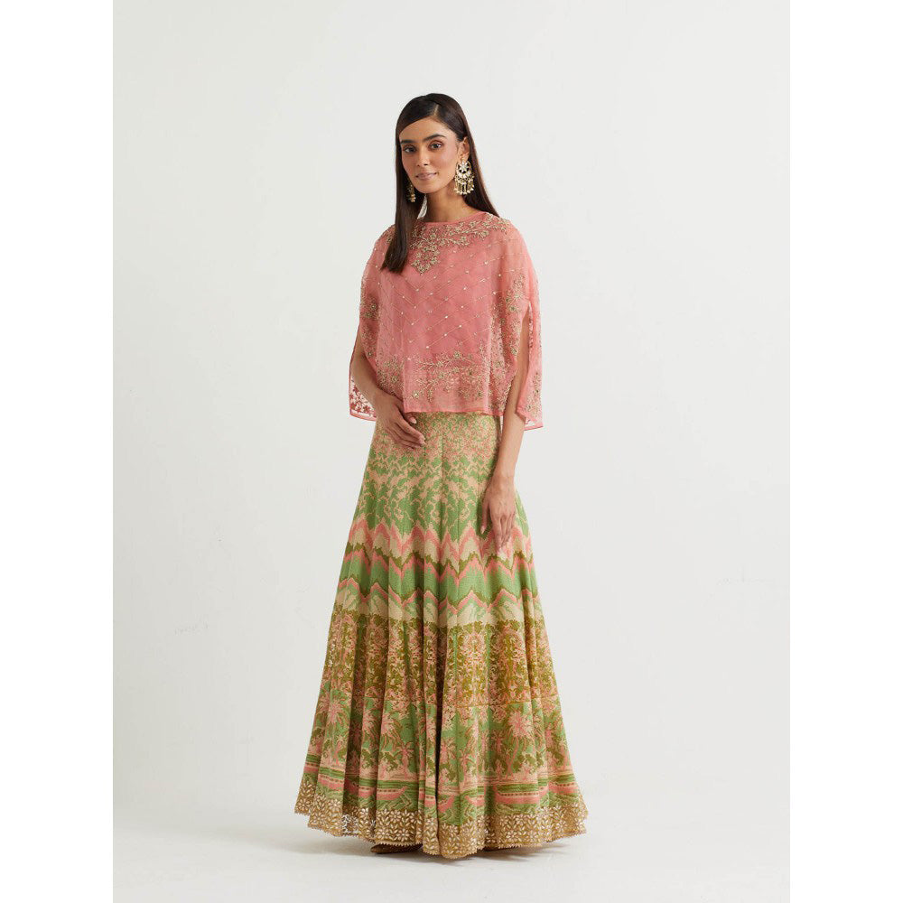 KAVITA BHARTIA Mirror Work Cape with Skirt in Multi-Color (Set of 2)