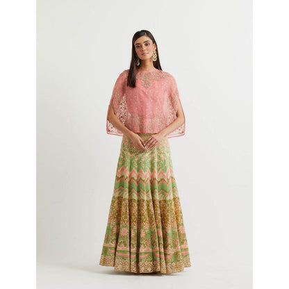 KAVITA BHARTIA Mirror Work Cape with Skirt in Multi-Color (Set of 2)