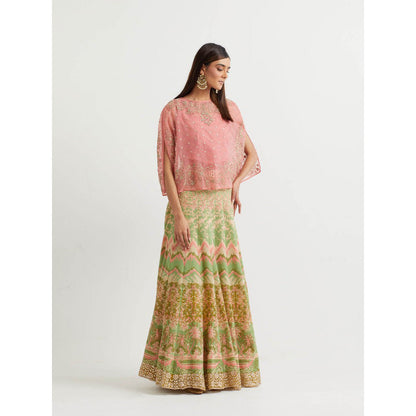KAVITA BHARTIA Mirror Work Cape with Skirt in Multi-Color (Set of 2)