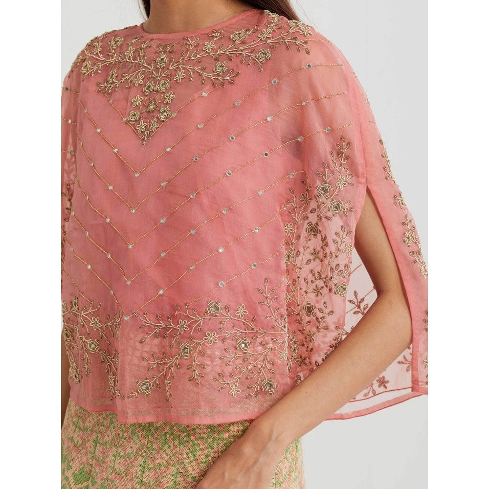 KAVITA BHARTIA Mirror Work Cape with Skirt in Multi-Color (Set of 2)