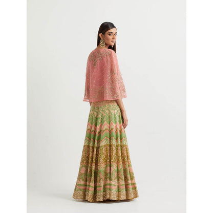 KAVITA BHARTIA Mirror Work Cape with Skirt in Multi-Color (Set of 2)