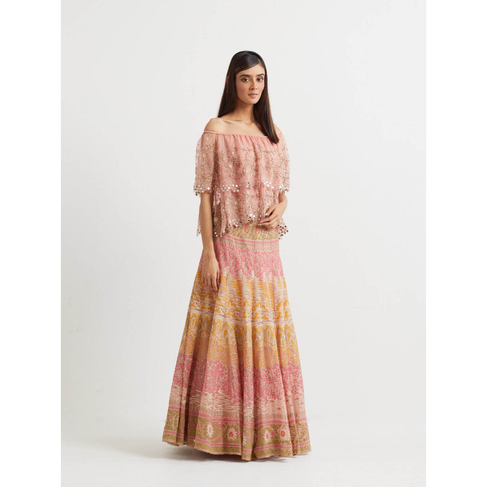 KAVITA BHARTIA Embroidered Cape with Skirt in Pink (Set of 2)