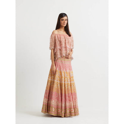 KAVITA BHARTIA Embroidered Cape with Skirt in Pink (Set of 2)