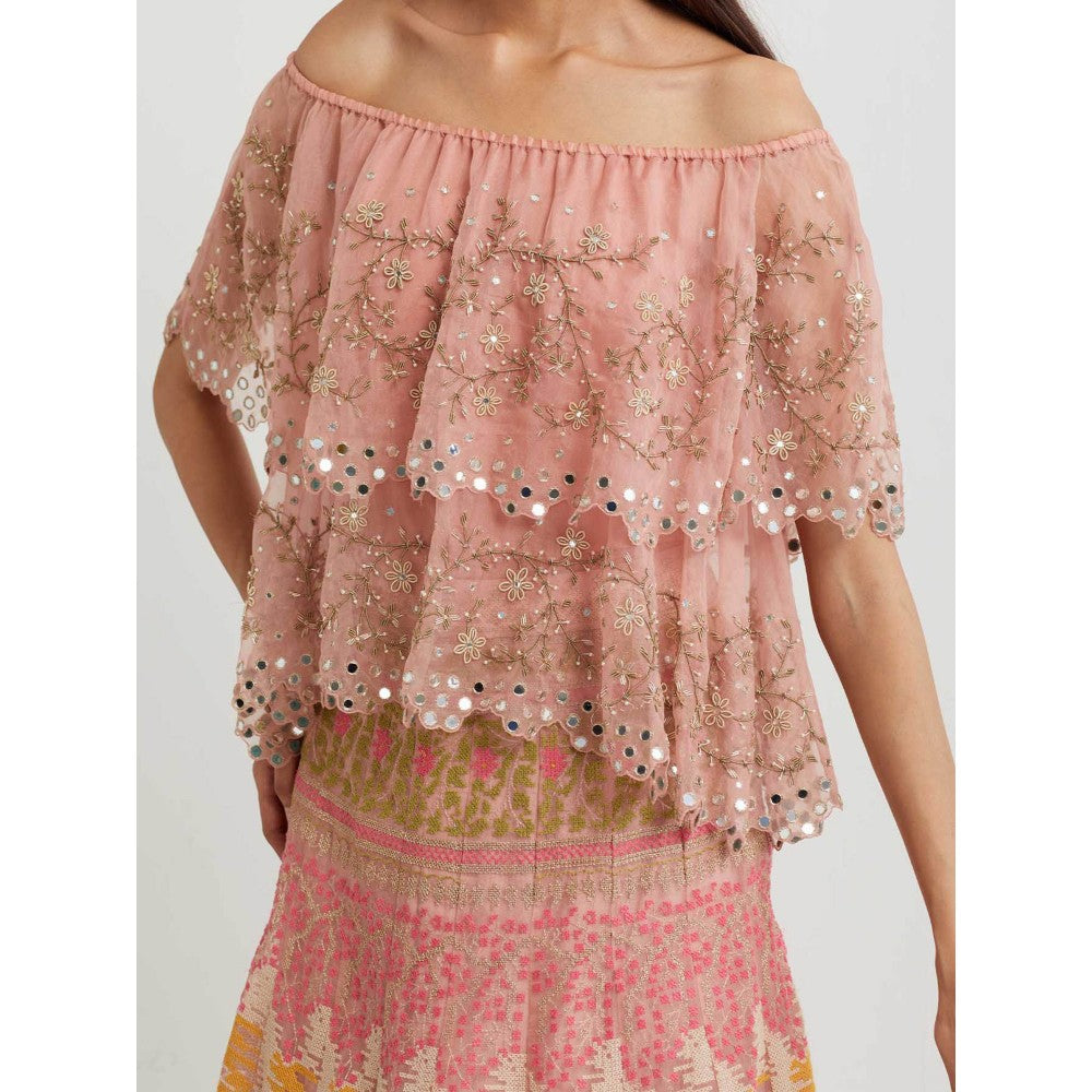 KAVITA BHARTIA Embroidered Cape with Skirt in Pink (Set of 2)