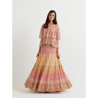 KAVITA BHARTIA Embroidered Cape with Skirt in Pink (Set of 2)
