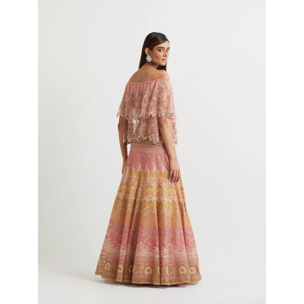 KAVITA BHARTIA Embroidered Cape with Skirt in Pink (Set of 2)