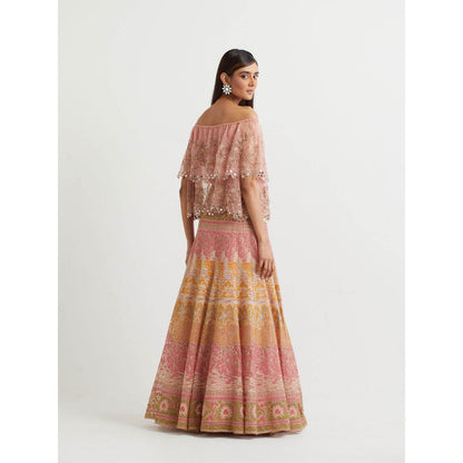 KAVITA BHARTIA Embroidered Cape with Skirt in Pink (Set of 2)