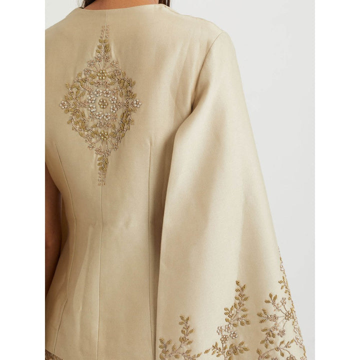 KAVITA BHARTIA Embroidered Jacket with Skirt in Beige (Set of 2)