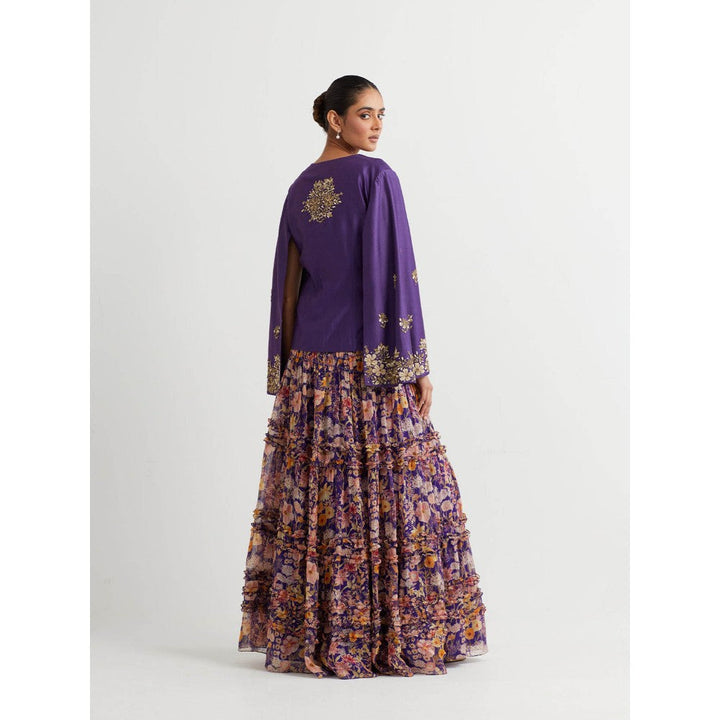 KAVITA BHARTIA Embellished Jacket with Skirt in Purple (Set of 3)