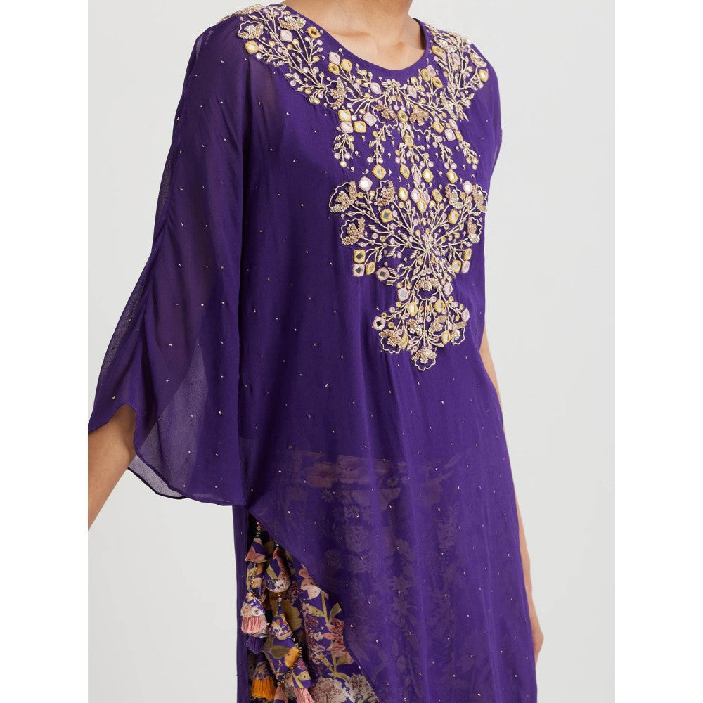 KAVITA BHARTIA Cape with Floral Sharara in Purple (Set of 2)