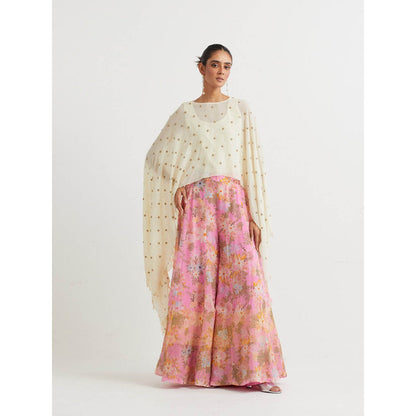 KAVITA BHARTIA Cape with Floral Sharara in Pink (Set of 3)