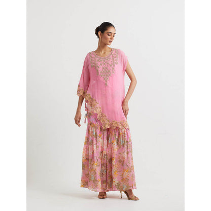 KAVITA BHARTIA Cape & Floral Sharara in Pink (Set of 2)