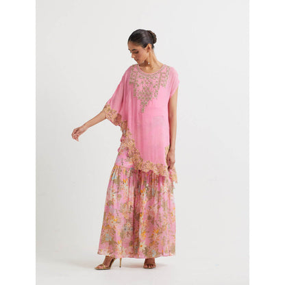 KAVITA BHARTIA Cape & Floral Sharara in Pink (Set of 2)
