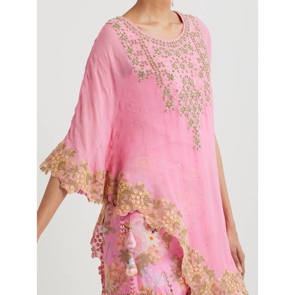 KAVITA BHARTIA Cape & Floral Sharara in Pink (Set of 2)