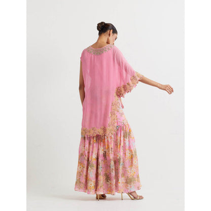 KAVITA BHARTIA Cape & Floral Sharara in Pink (Set of 2)