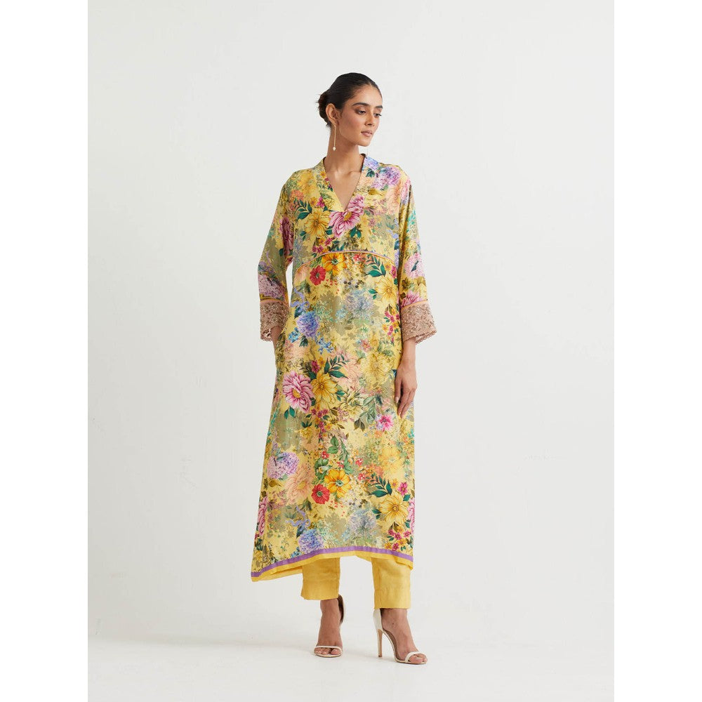 KAVITA BHARTIA Floral Kurta with Pant in Yellow (Set of 2)