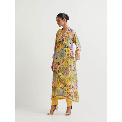 KAVITA BHARTIA Floral Kurta with Pant in Yellow (Set of 2)