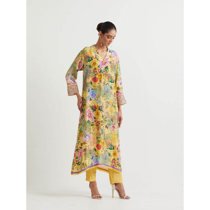 KAVITA BHARTIA Floral Kurta with Pant in Yellow (Set of 2)