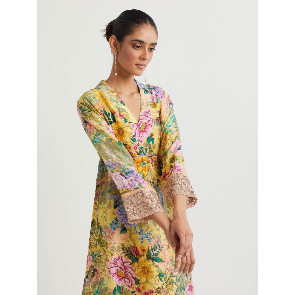 KAVITA BHARTIA Floral Kurta with Pant in Yellow (Set of 2)