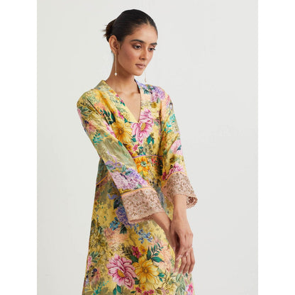 KAVITA BHARTIA Floral Kurta with Pant in Yellow (Set of 2)