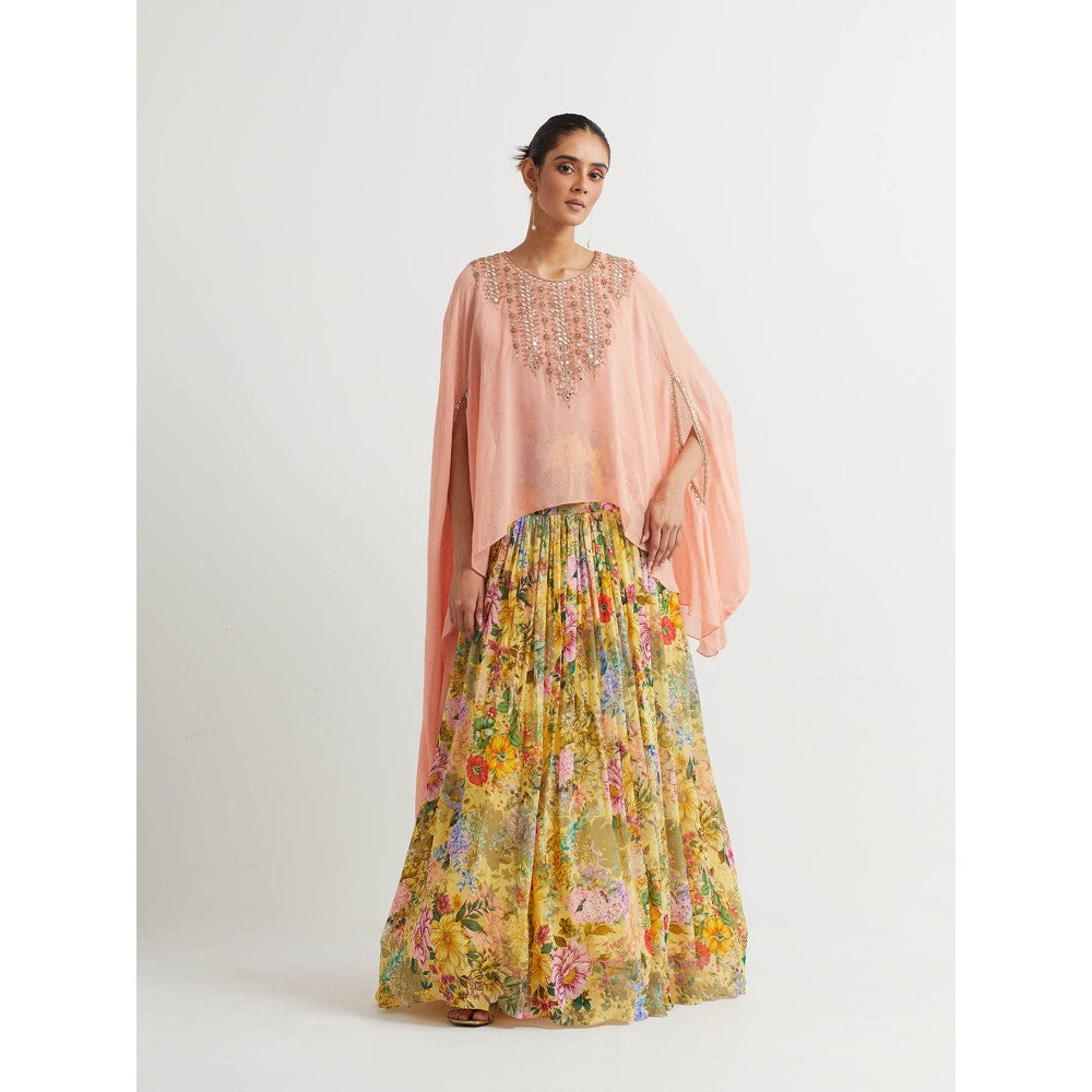 KAVITA BHARTIA Cape with Floral Skirt in Multi-Color (Set of 2)