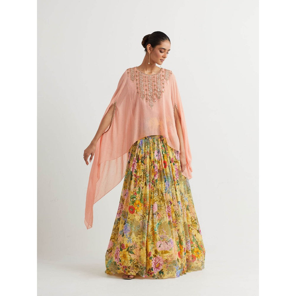 KAVITA BHARTIA Cape with Floral Skirt in Multi-Color (Set of 2)