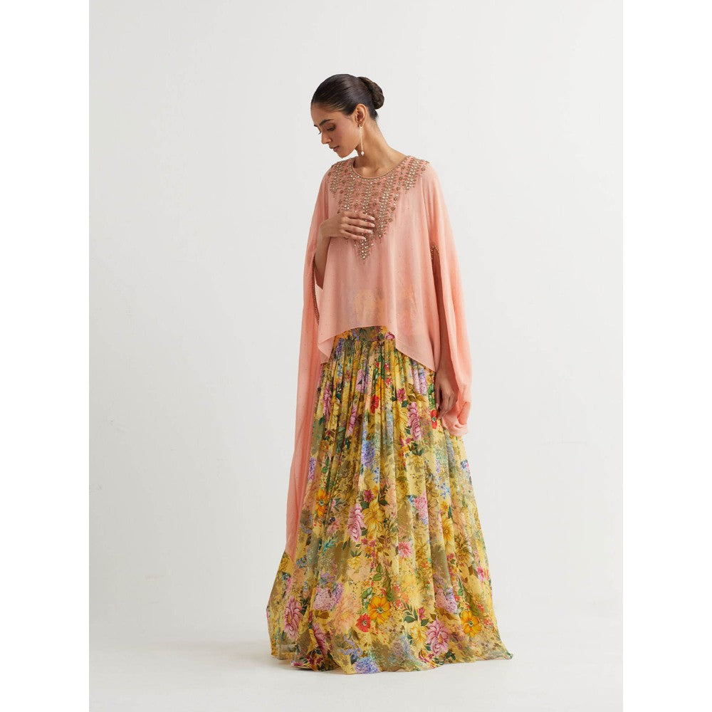 KAVITA BHARTIA Cape with Floral Skirt in Multi-Color (Set of 2)