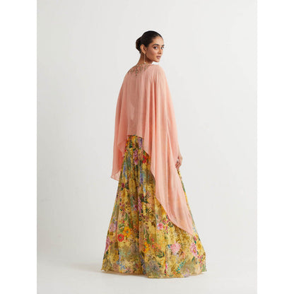 KAVITA BHARTIA Cape with Floral Skirt in Multi-Color (Set of 2)