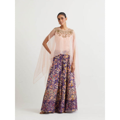 KAVITA BHARTIA Cape & Floral Dress in Purple (Set of 3)