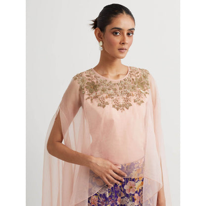 KAVITA BHARTIA Cape & Floral Dress in Purple (Set of 3)