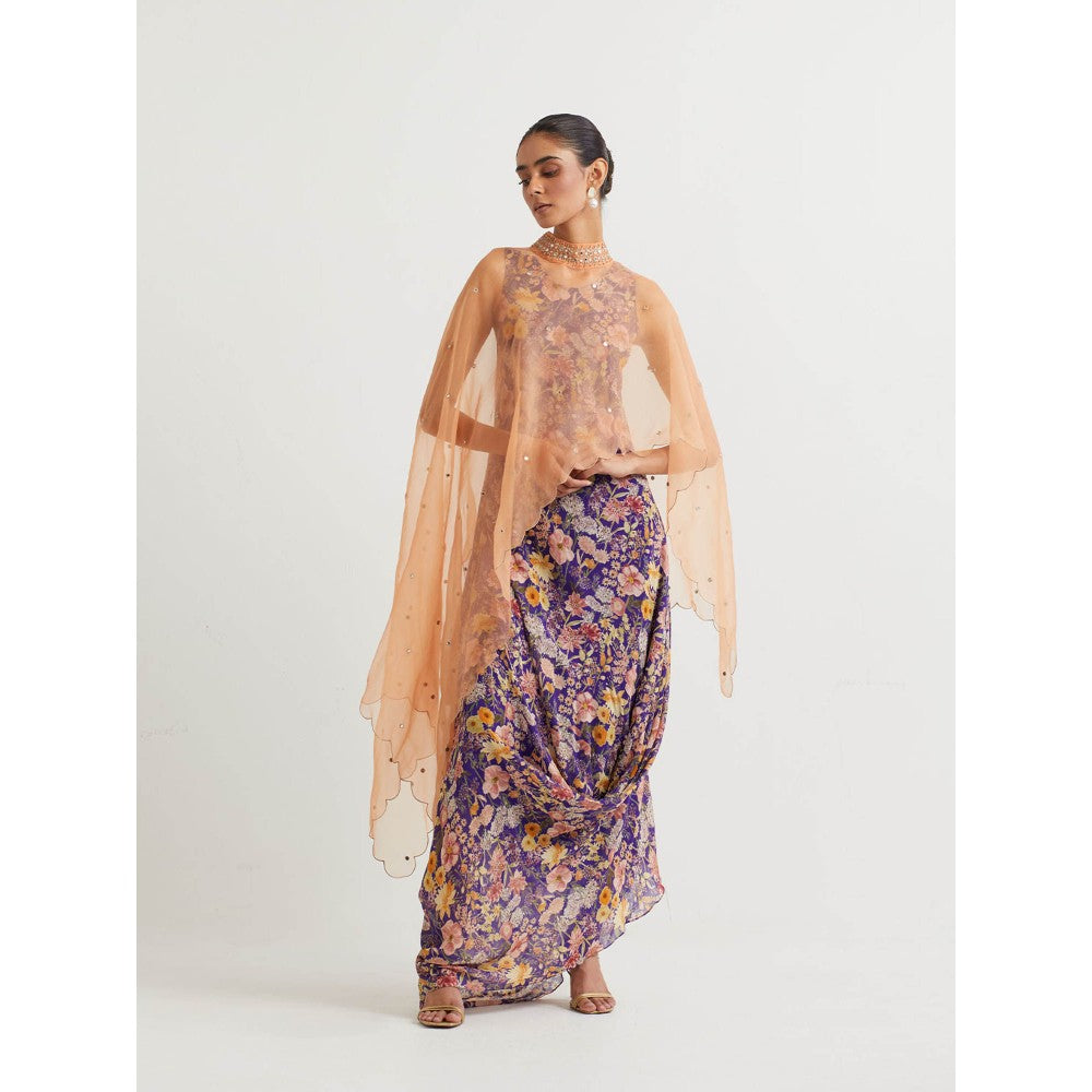 KAVITA BHARTIA Cape with Floral Dress in Multi-Color (Set of 2)