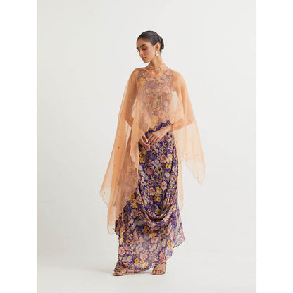 KAVITA BHARTIA Cape with Floral Dress in Multi-Color (Set of 2)