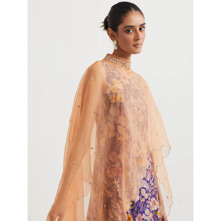 KAVITA BHARTIA Cape with Floral Dress in Multi-Color (Set of 2)