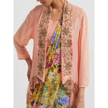 KAVITA BHARTIA Floral Saree with Cape in Multi-Color and Stitched Blouse