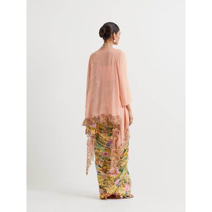 KAVITA BHARTIA Floral Saree with Cape in Multi-Color and Stitched Blouse