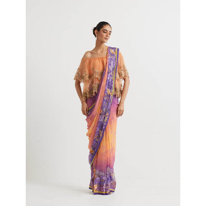 KAVITA BHARTIA Floral Saree with Cape in Multi-Color