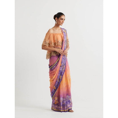 KAVITA BHARTIA Floral Saree with Cape in Multi-Color