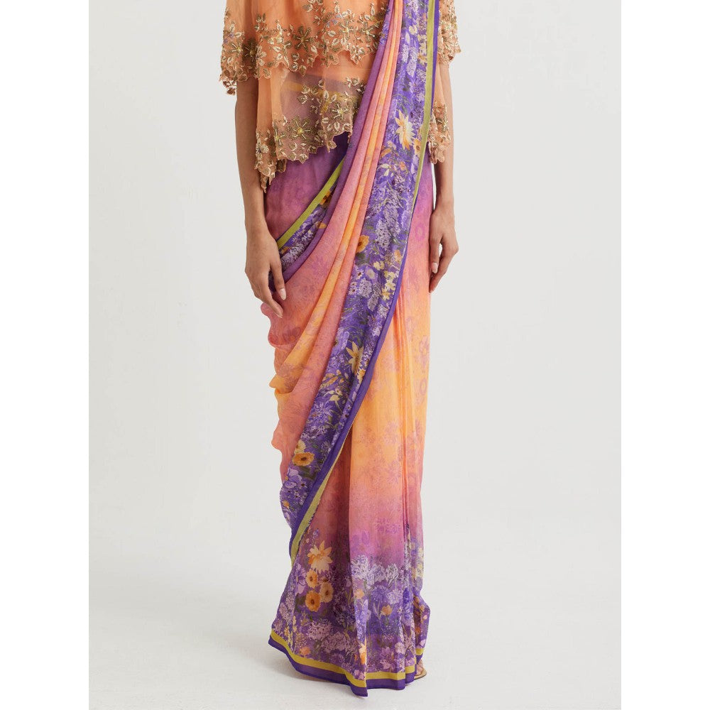 KAVITA BHARTIA Floral Saree with Cape in Multi-Color