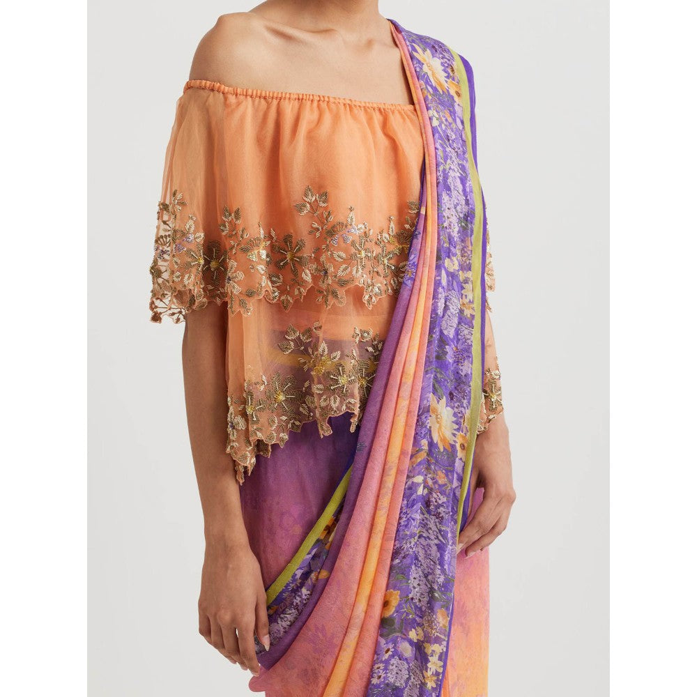 KAVITA BHARTIA Floral Saree with Cape in Multi-Color