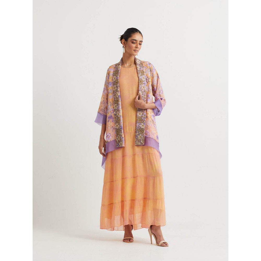 KAVITA BHARTIA Floral Cape with Dress in Multi-Color (Set of 2)