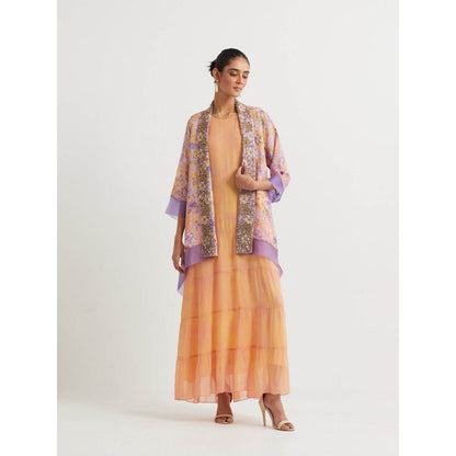 KAVITA BHARTIA Floral Cape with Dress in Multi-Color (Set of 2)