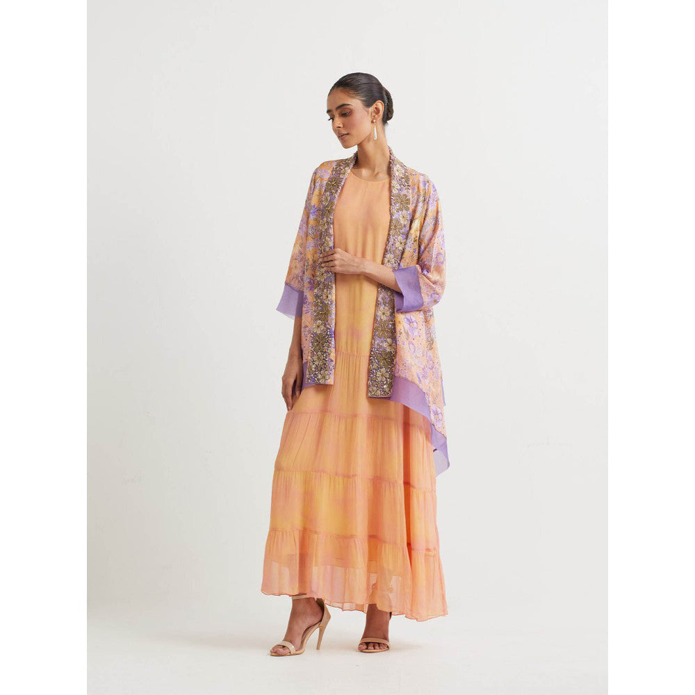 KAVITA BHARTIA Floral Cape with Dress in Multi-Color (Set of 2)