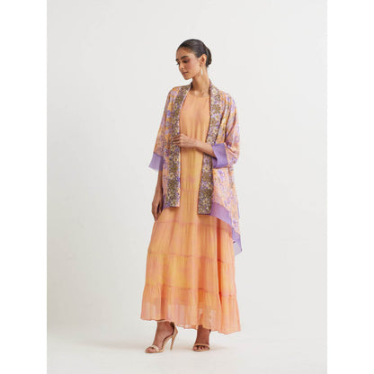 KAVITA BHARTIA Floral Cape with Dress in Multi-Color (Set of 2)