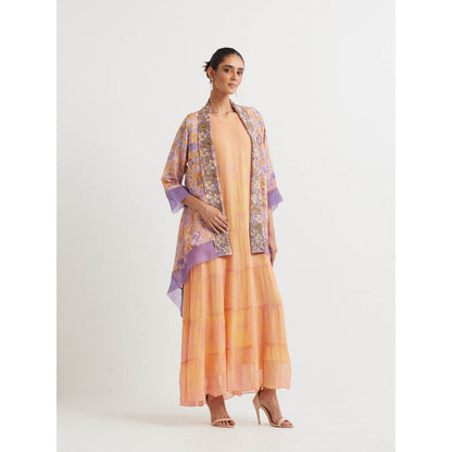 KAVITA BHARTIA Floral Cape with Dress in Multi-Color (Set of 2)