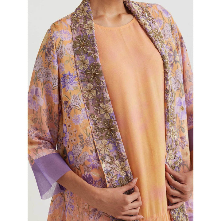 KAVITA BHARTIA Floral Cape with Dress in Multi-Color (Set of 2)