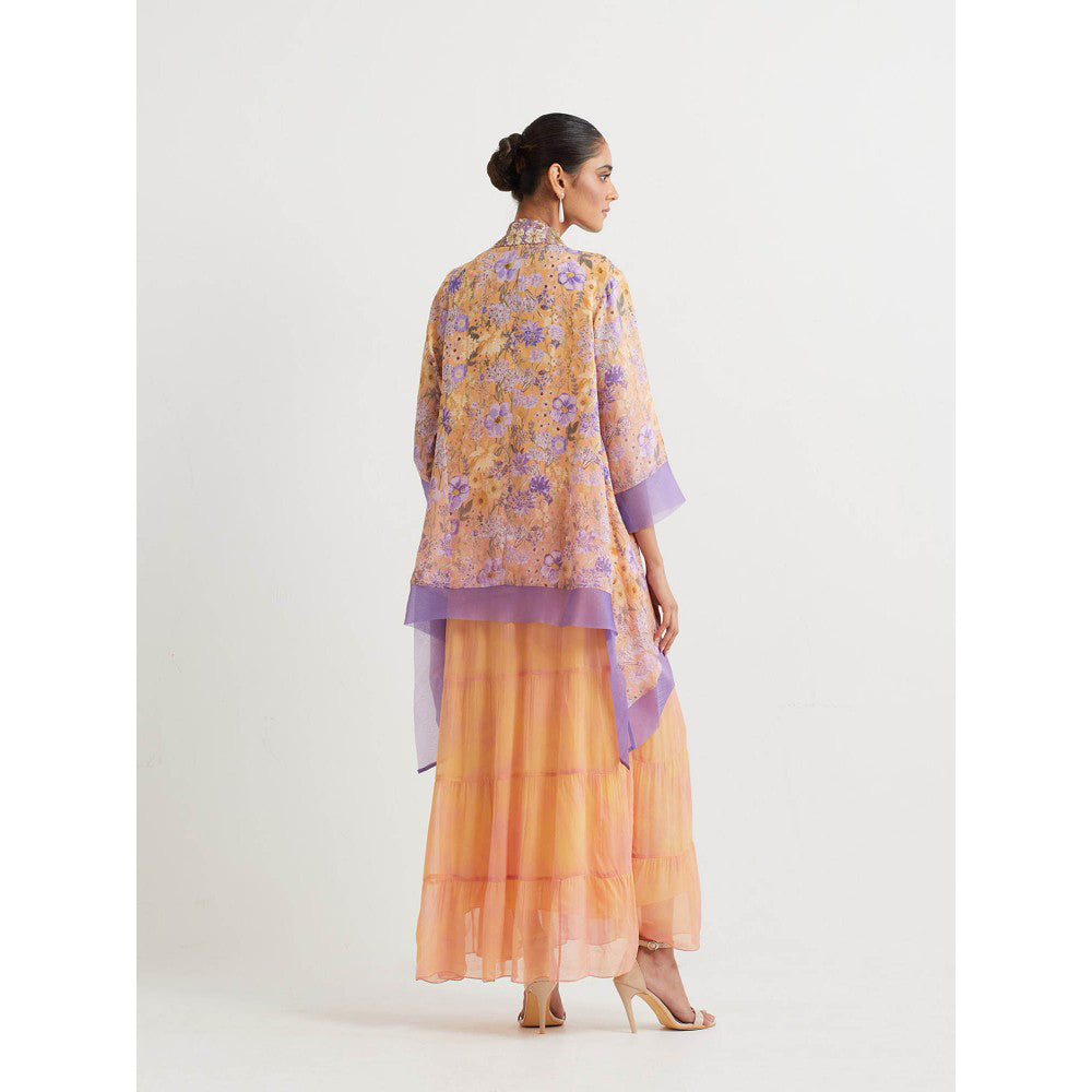 KAVITA BHARTIA Floral Cape with Dress in Multi-Color (Set of 2)