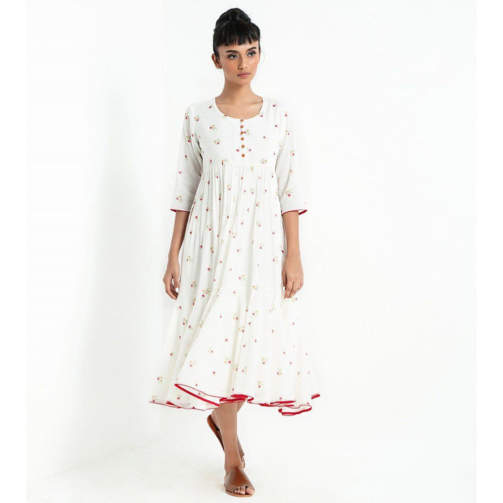 Khara Kapas White Scoop Of Poppies Dress