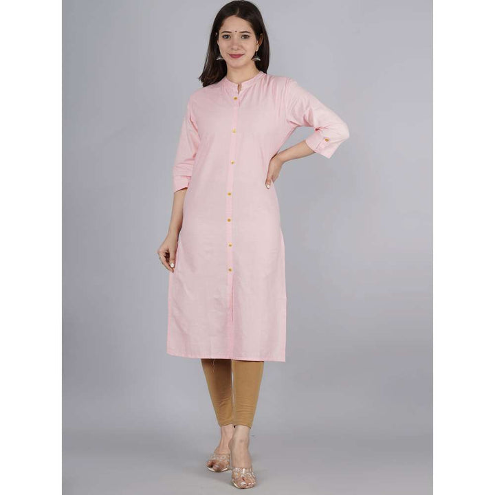 Kipek Womens Solid Cotton Fabric Kurta Light Pink Color