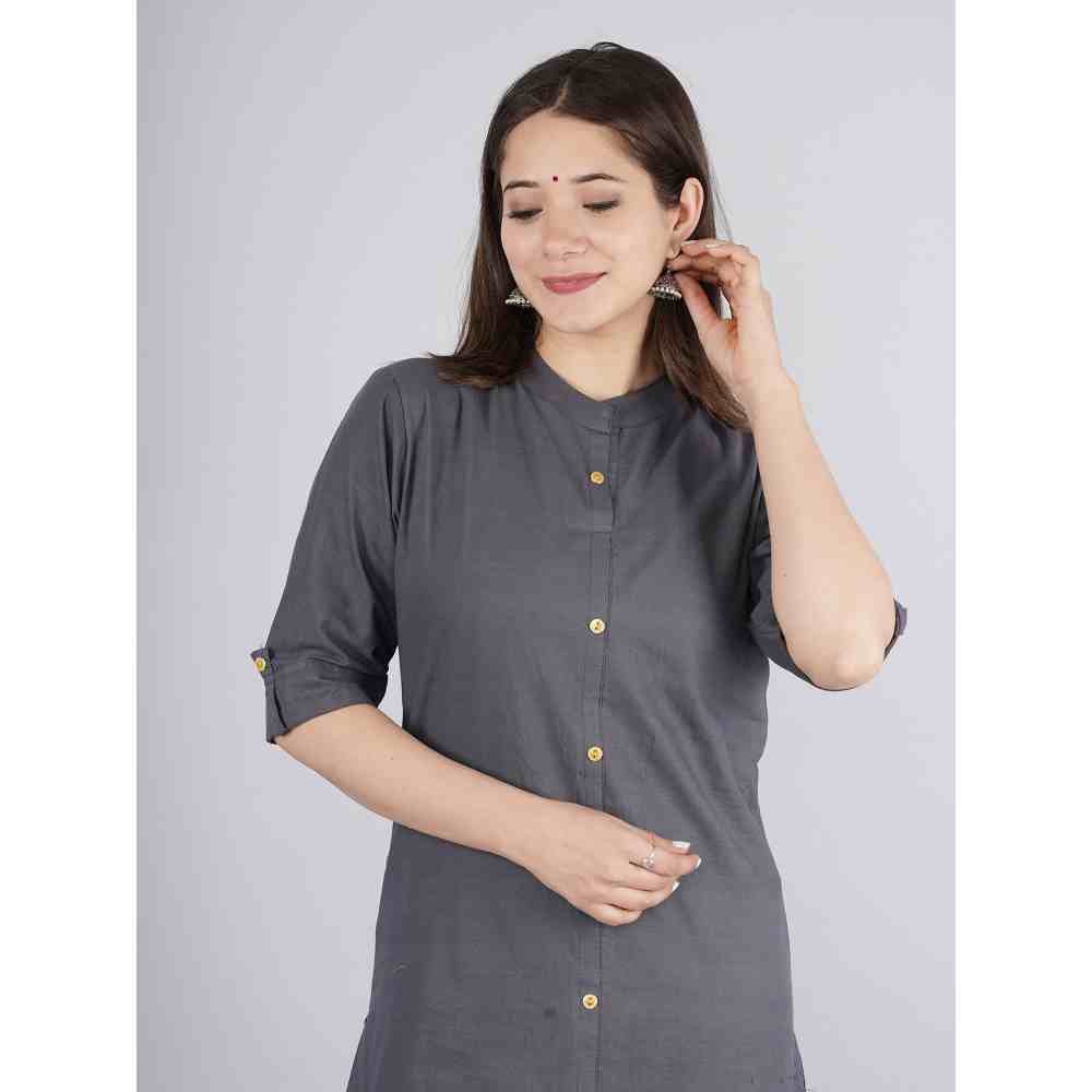 Kipek Womens Solid Cotton Fabric Kurta Grey Color